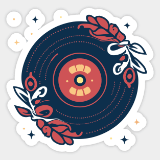 Vinyl LP Music Disk with Floral Design Sticker